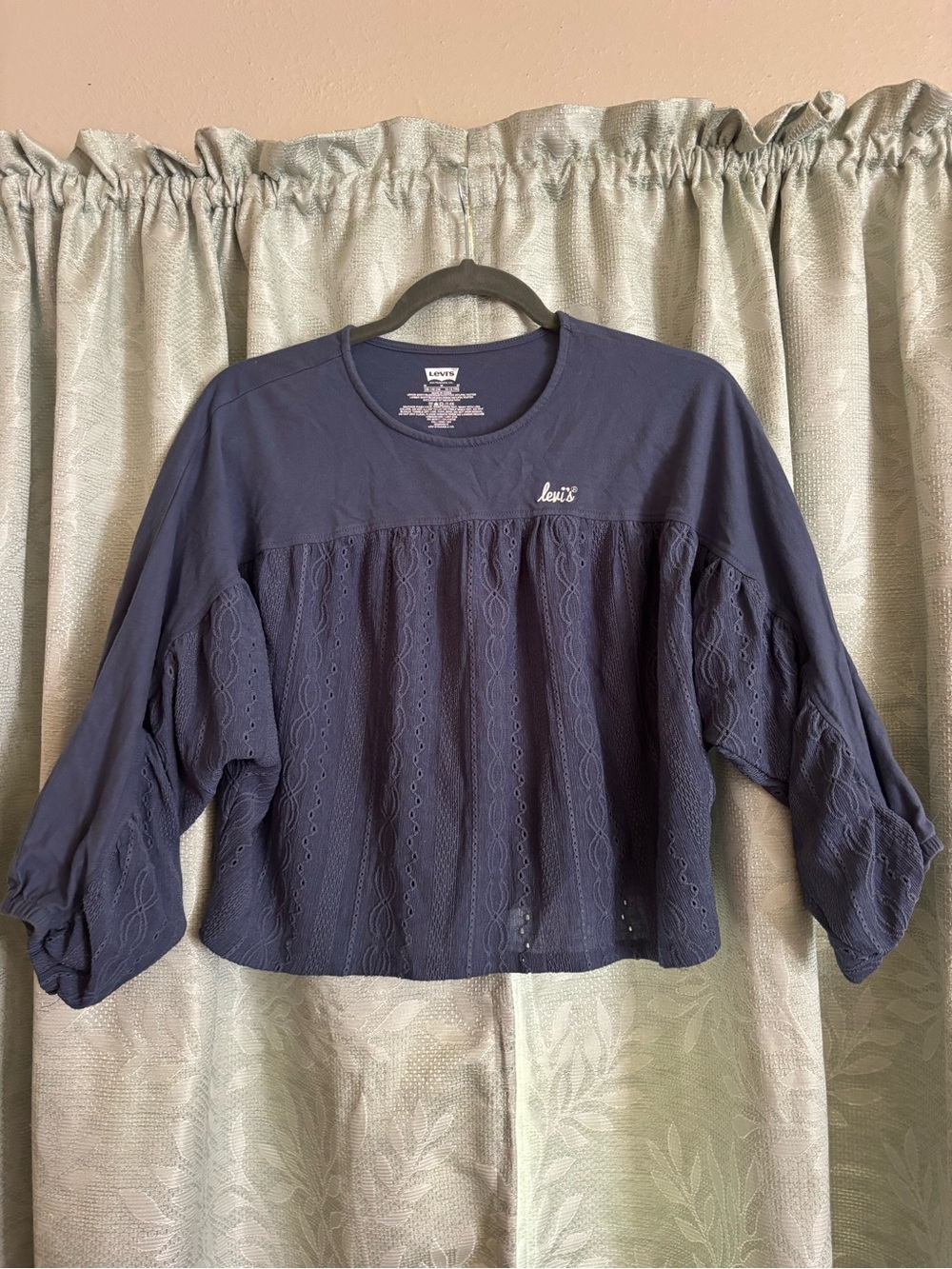 Levi's Navy Eyelet Knit Peasant Top